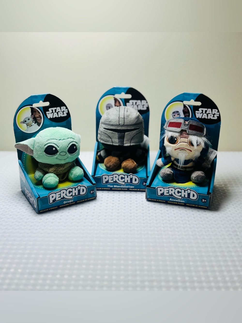 Star Wars Perch'D Shoulder Plush Lot of 3-Grogu, The Mandalorian and Anzellan